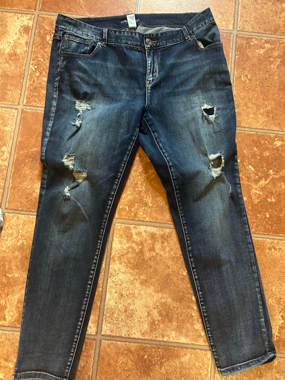 Maurices Dark Blue Ripped Skinny Jeans